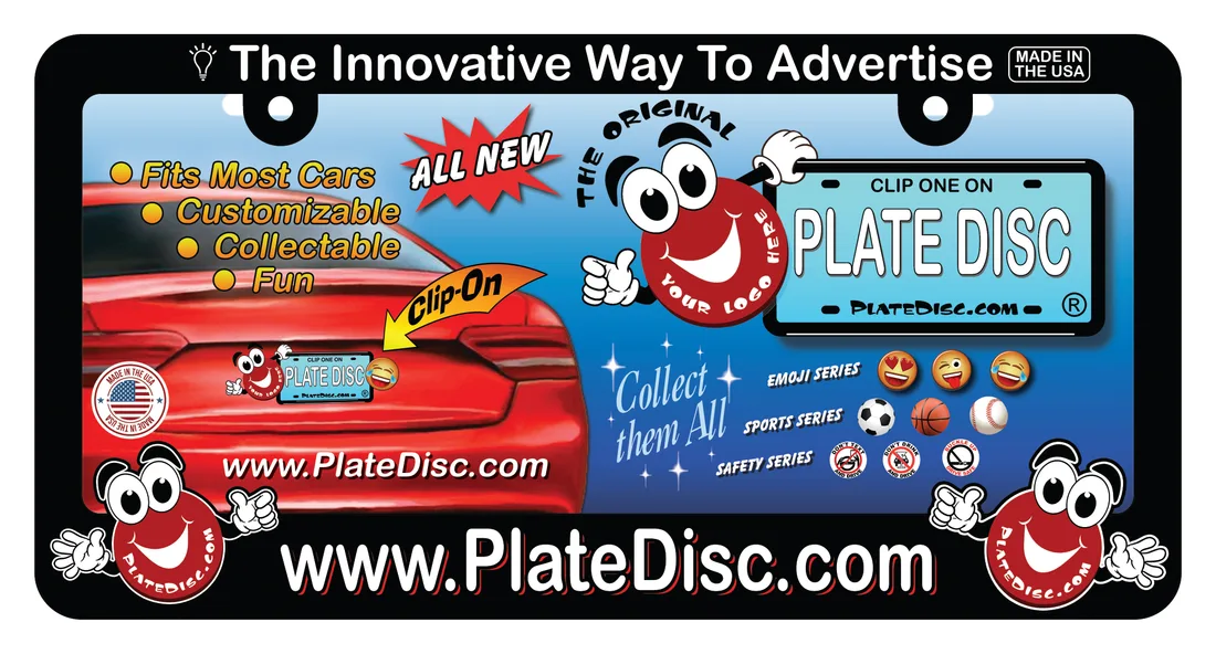 Plate Disc license plate frame on a car